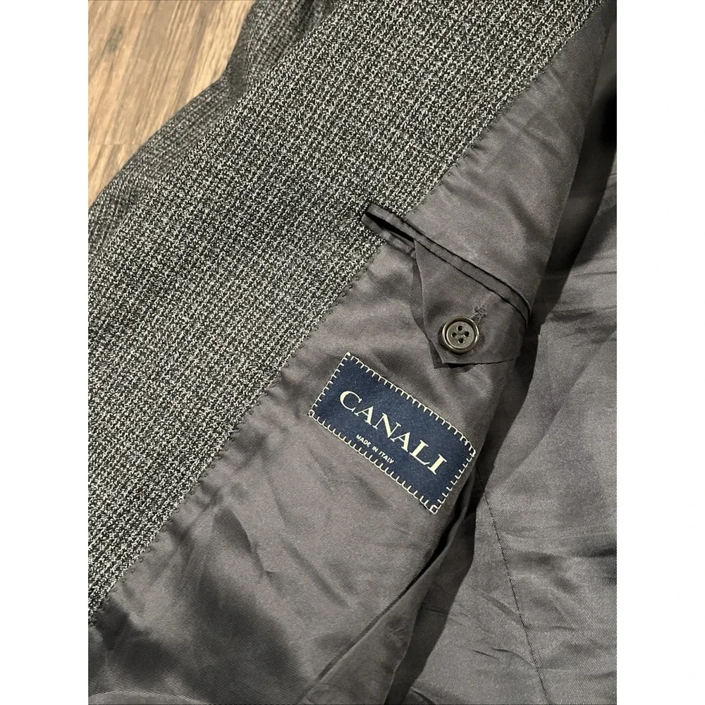 Canali Mens Wool Blazer Size 56LEU Gray Plaid Check Career Made In Italy READ